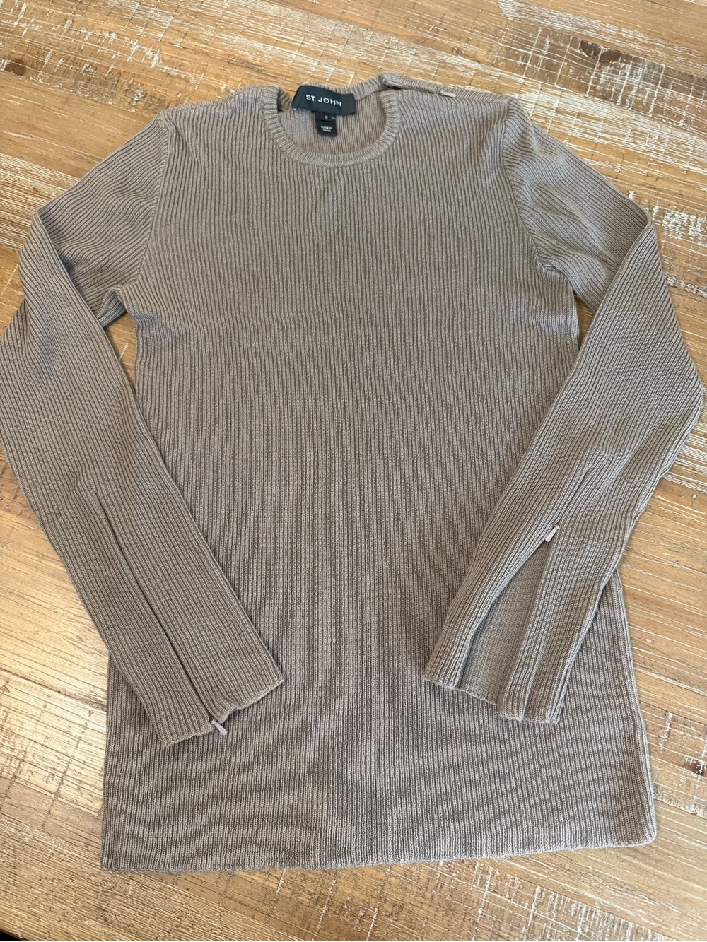 St. John Crewneck Ribbed Sweater - Taupe Brown